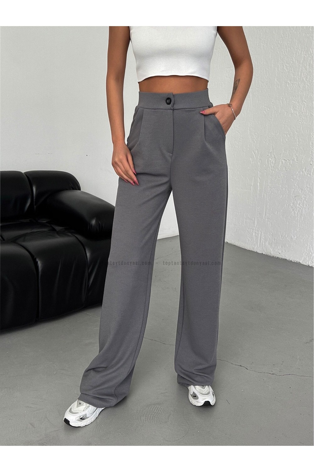 Toptan Palazzo Pantolon Cırtlı Gri