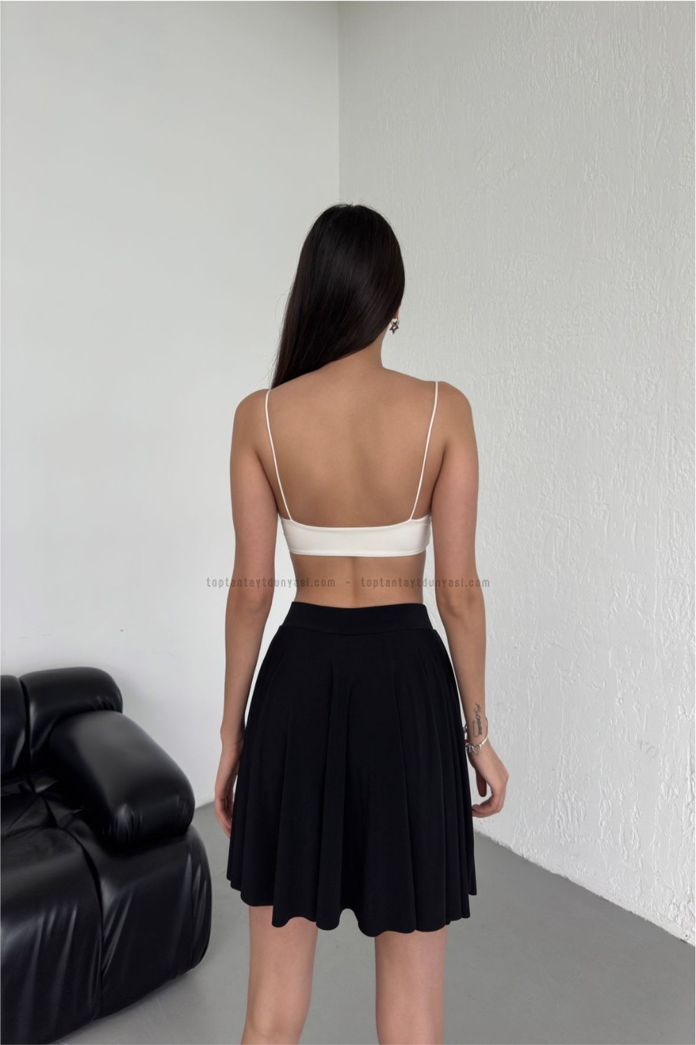 Toptan Volanlı Şortlu Etek Siyah