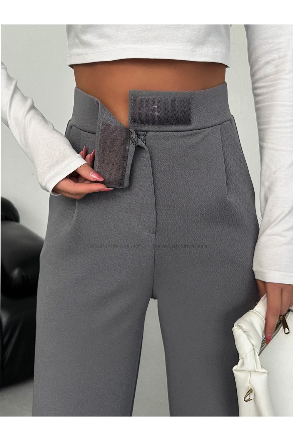 Toptan Palazzo Pantolon Cırtlı Gri