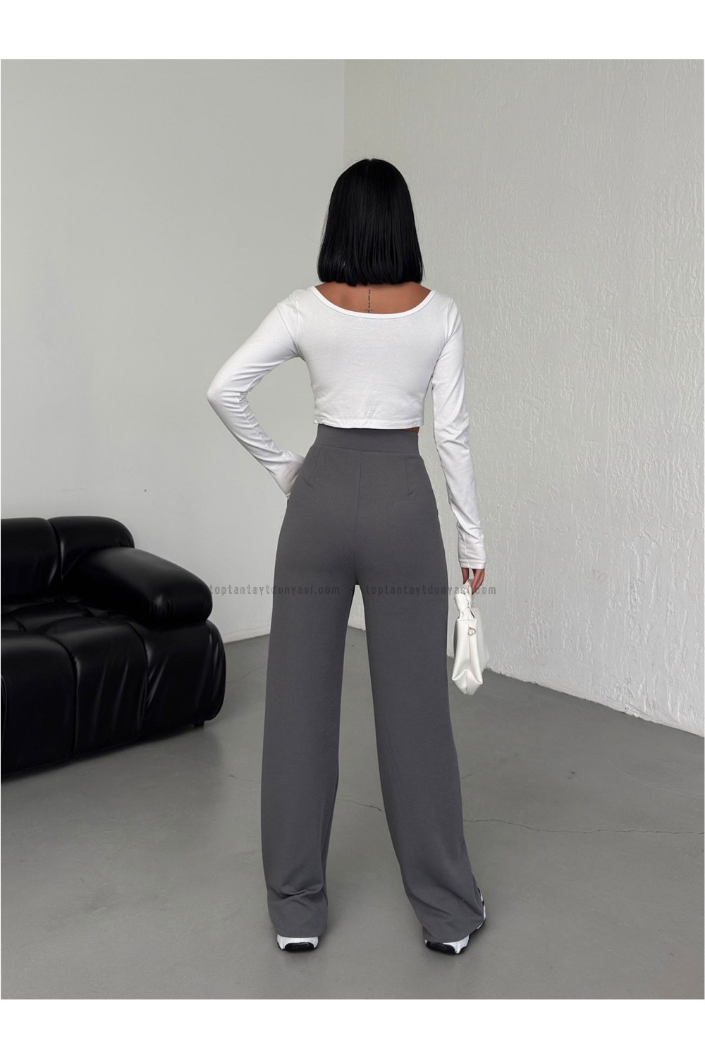 Toptan Palazzo Pantolon Cırtlı Gri