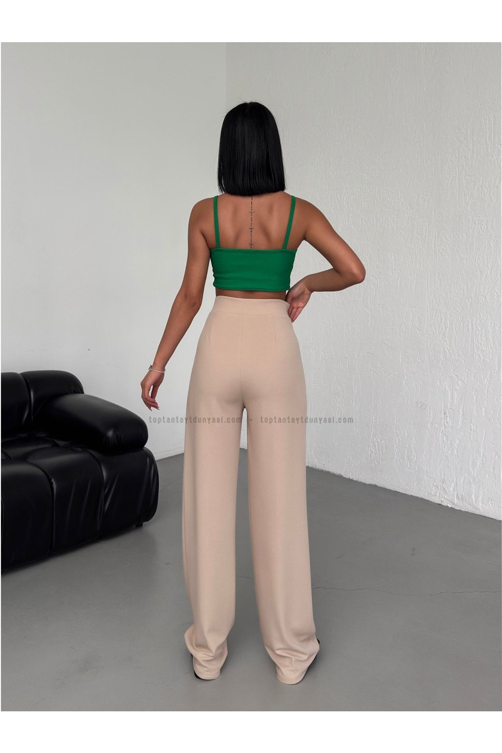 Toptan Palazzo Pantolon Cırtlı Bej