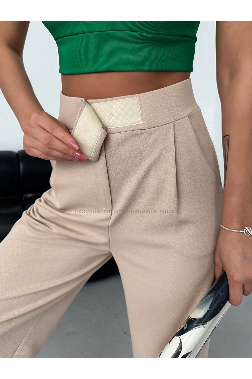 Toptan Palazzo Pantolon Cırtlı Bej