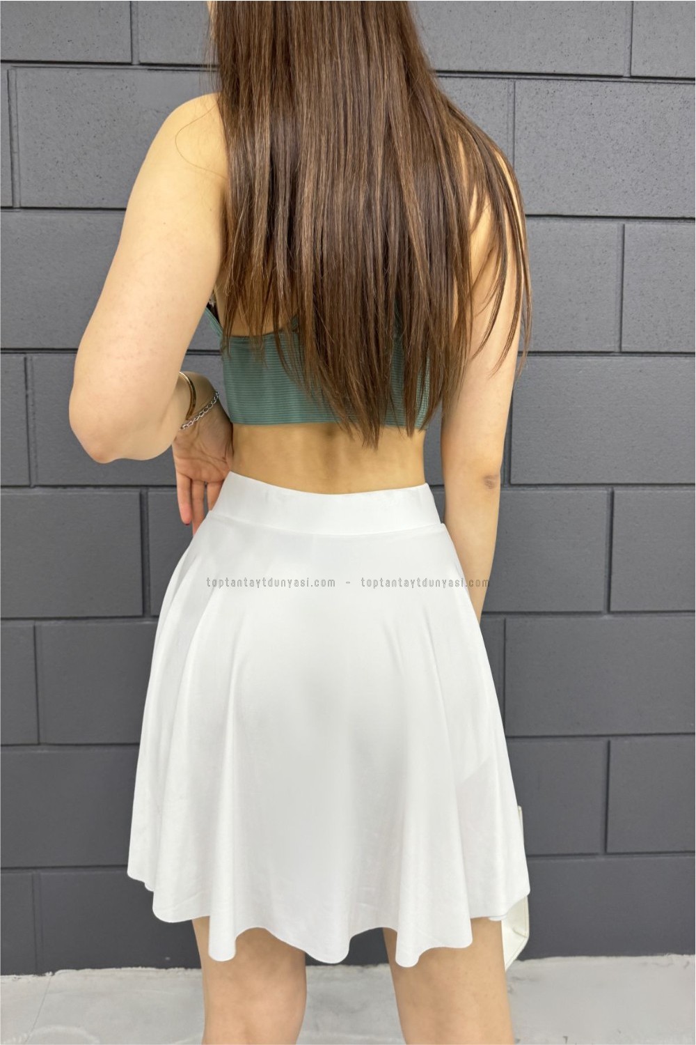 Toptan Volanlı Şortlu Etek Beyaz