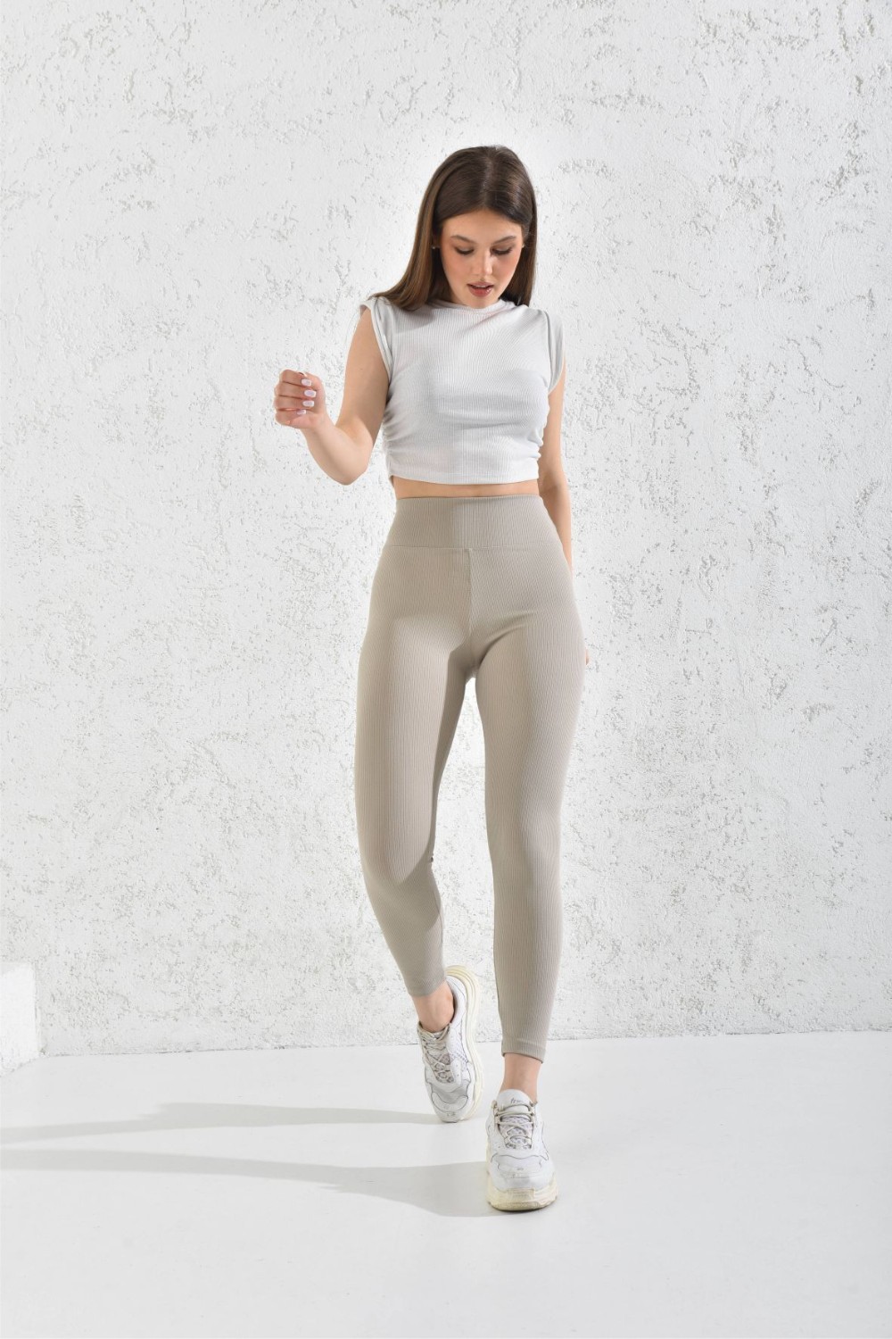 Toptan Fitilli Düz Kemerli Tayt Vizon