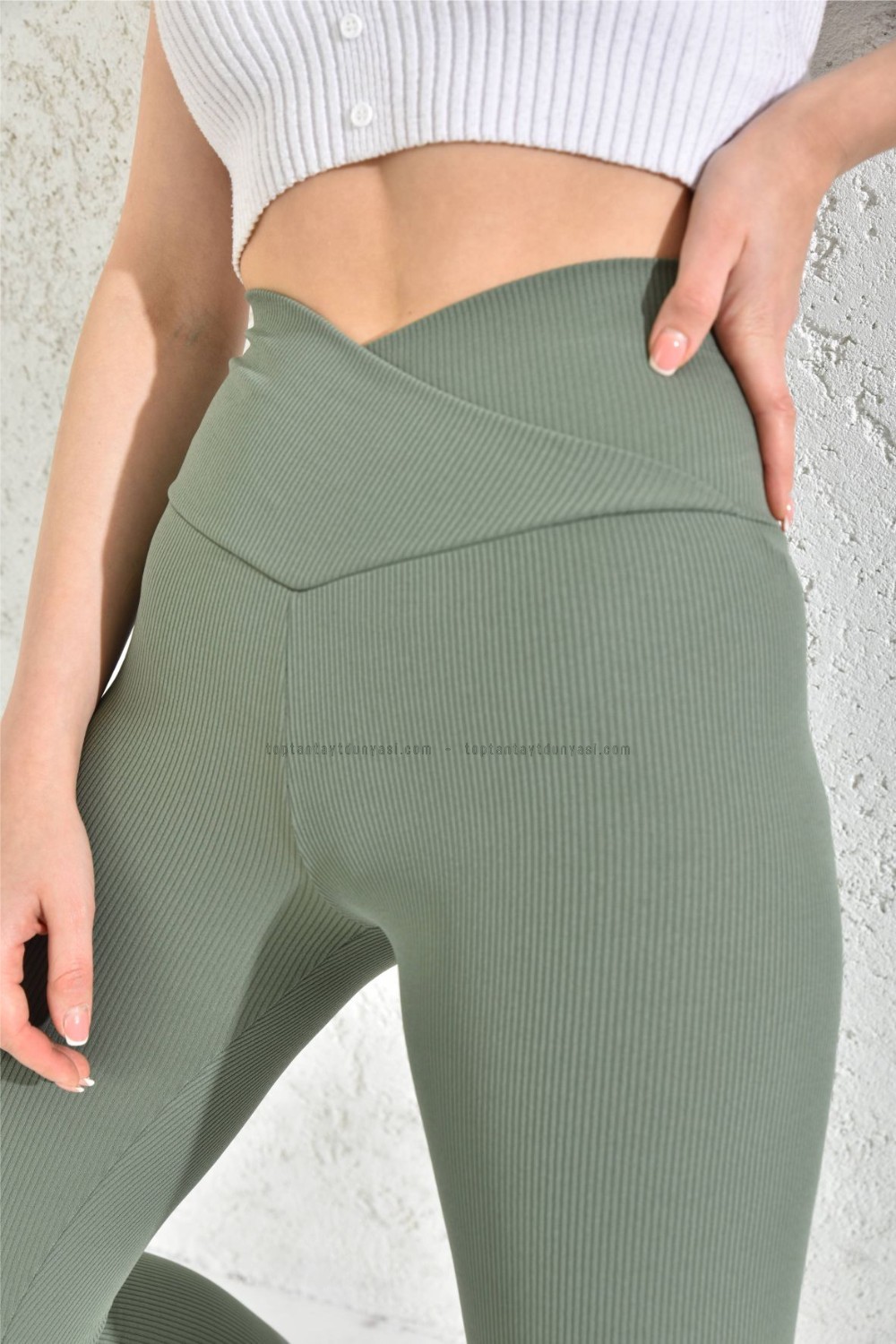 Toptan Fitilli Çapraz Kemerli Tayt Yeşil