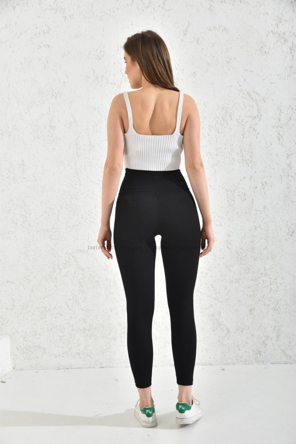  Toptan Fitilli Çapraz Kemerli Tayt Siyah