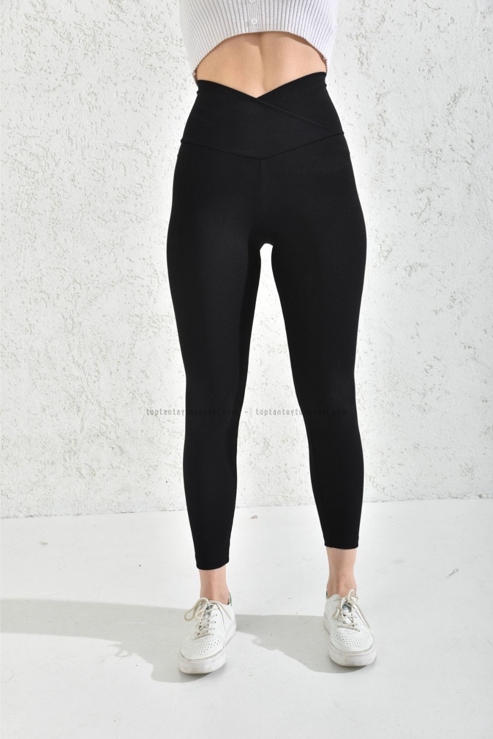  Toptan Fitilli Çapraz Kemerli Tayt Siyah