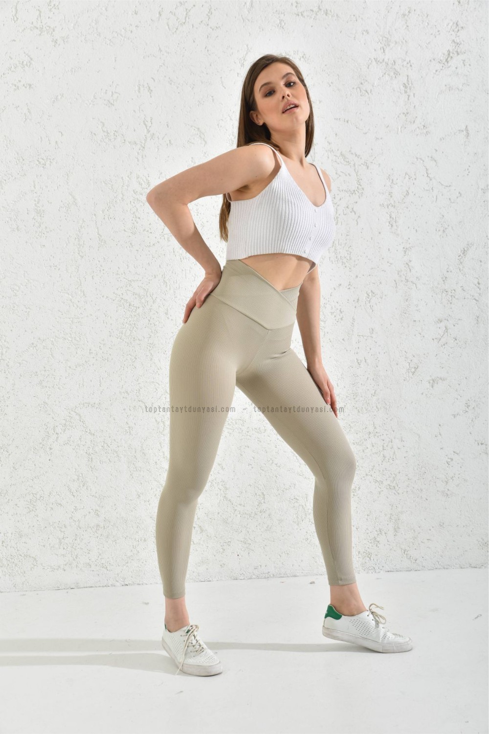 Toptan Fitilli Çapraz Kemerli Tayt Vizon